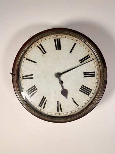 A Very Early Wooden Faced Fusee Wall Clock Housed In Its Mahogany Case