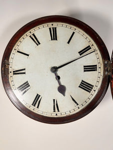 A Very Early Wooden Faced Fusee Wall Clock Housed In Its Mahogany Case