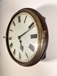 A Very Early Wooden Faced Fusee Wall Clock Housed In Its Mahogany Case