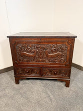 Load image into Gallery viewer, A Richly Patinated “Boarded Chest” With Small Proportions Having Elizabethan Deep Hold Carving
