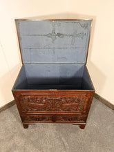 Load image into Gallery viewer, A Richly Patinated “Boarded Chest” With Small Proportions Having Elizabethan Deep Hold Carving