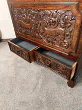 Load image into Gallery viewer, A Richly Patinated “Boarded Chest” With Small Proportions Having Elizabethan Deep Hold Carving