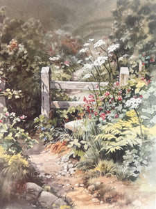Judy Boyes Pencil Signed Painting “Summer Footpath” Mounted And Framed Under Glass