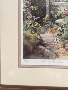 Judy Boyes Pencil Signed Painting “Summer Footpath” Mounted And Framed Under Glass