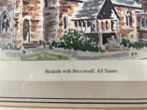 WED Ryan Watercolour Of Hesketh With Becconsall All Saints Church Pencil Signed