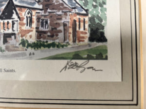 WED Ryan Watercolour Of Hesketh With Becconsall All Saints Church Pencil Signed