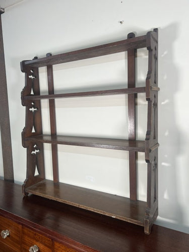 Superb Oak Gothic Wall Shelf With Carved Crucifixes To The Sides
