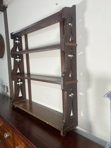 Superb Oak Gothic Wall Shelf With Carved Crucifixes To The Sides