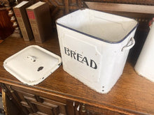 Load image into Gallery viewer, Two Large 1930’s Enamel Bread Bins One Edged In Blue And One Red