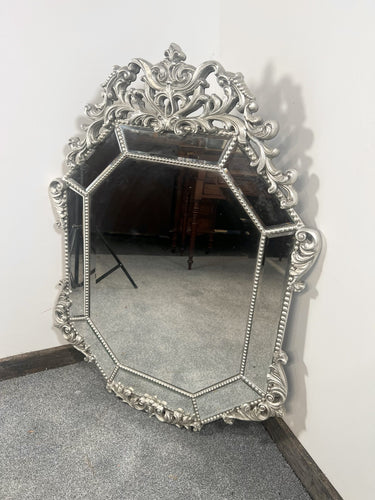 Classic French Style Venetian Mirror With Decorative Crest
