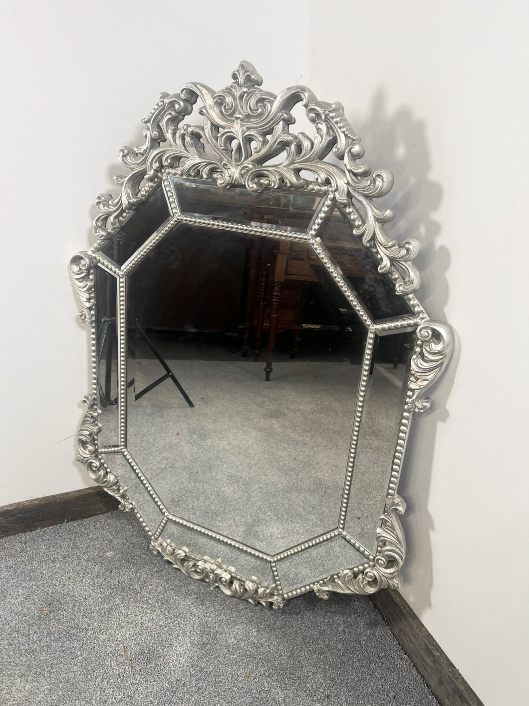 Classic French Style Venetian Mirror With Decorative Crest