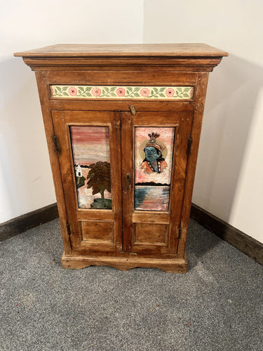 Antique Asian Petite Two Door Painted Tibetan Door Cabinet