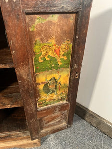 Antique Asian Petite Two Door Painted Tibetan Door Cabinet
