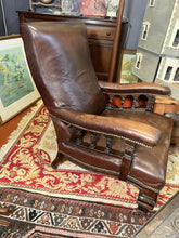 Load image into Gallery viewer, Elegant Solid Beech Library Chair — Leather Upholstery, Carved Legs And Ceramic Castors