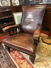 Load image into Gallery viewer, Elegant Solid Beech Library Chair — Leather Upholstery, Carved Legs And Ceramic Castors