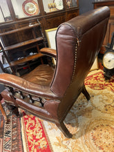 Load image into Gallery viewer, Elegant Solid Beech Library Chair — Leather Upholstery, Carved Legs And Ceramic Castors