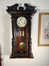 Load image into Gallery viewer, Antique Flame Mahogany Wood Double Weight Vienna Regulator Wall Clock by Gustav Becker