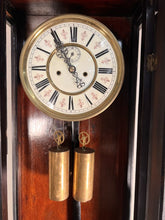 Load image into Gallery viewer, Antique Flame Mahogany Wood Double Weight Vienna Regulator Wall Clock by Gustav Becker