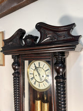 Load image into Gallery viewer, Antique Flame Mahogany Wood Double Weight Vienna Regulator Wall Clock by Gustav Becker