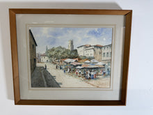 Load image into Gallery viewer, Charming French Street Market Watercolour – Signed &amp; Dated 1963