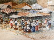 Load image into Gallery viewer, Charming French Street Market Watercolour – Signed &amp; Dated 1963
