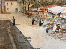 Load image into Gallery viewer, Charming French Street Market Watercolour – Signed &amp; Dated 1963