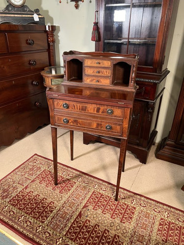 Antique Georgian Style Small Mahogany Ladies Desk With A Tooled Leather Writing Area