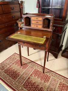 Antique Georgian Style Small Mahogany Ladies Desk With A Tooled Leather Writing Area