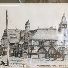 Two pencil signed pen and ink pictures of Westminster road and Anfield police stations in Liverpool