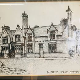 Two pencil signed pen and ink pictures of Westminster road and Anfield police stations in Liverpool