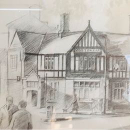 Pencil signed drawing of Crosby Village in Liverpool by John Fowell