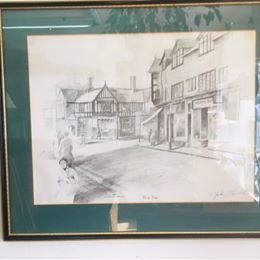 Pencil signed drawing of Crosby Village in Liverpool by John Fowell