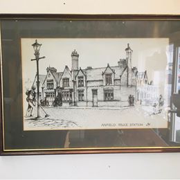 Two pencil signed pen and ink pictures of Westminster road and Anfield police stations in Liverpool