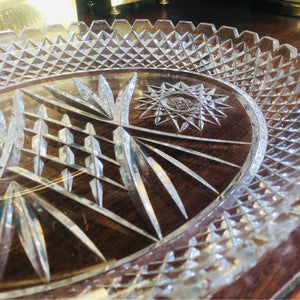 Lovely hand cut lead crystal glass platter with amazing detail in nice condition