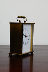 Brass carriage clock made by Metamec of Great Britain engraved on the rear