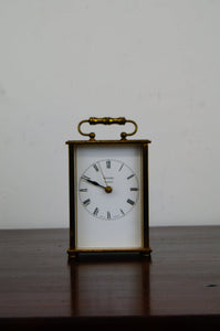 Brass carriage clock made by Metamec of Great Britain engraved on the rear