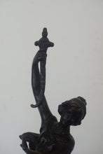 Load image into Gallery viewer, A graceful Victorian bronze statue of a beautiful girl holding a sword