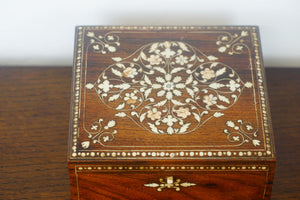 Mother of pearl inlaid jewellery or trinket box in fabulous condition