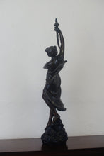 Load image into Gallery viewer, A graceful Victorian bronze statue of a beautiful girl holding a sword