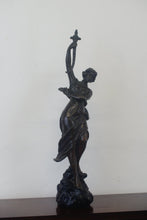 Load image into Gallery viewer, A graceful Victorian bronze statue of a beautiful girl holding a sword