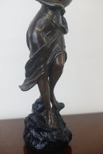 Load image into Gallery viewer, A graceful Victorian bronze statue of a beautiful girl holding a sword