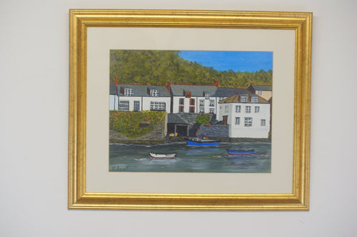 Original watercolour of a harbour scene with the most vibrant colours