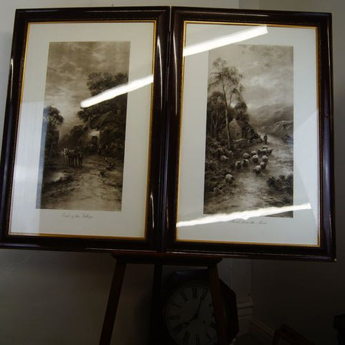 A stunnig pair of Keene Sepia Lithographic prints one “End Of The Village” and “Road From The Moor”