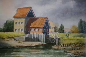 Watercolour of “Tide Mill” Battles Bridge Essex by Colin Steed a skilled artist