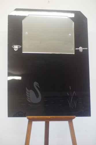 Genuine Art Deco 1930s English made black Vitrolite bathroom sink splash-back