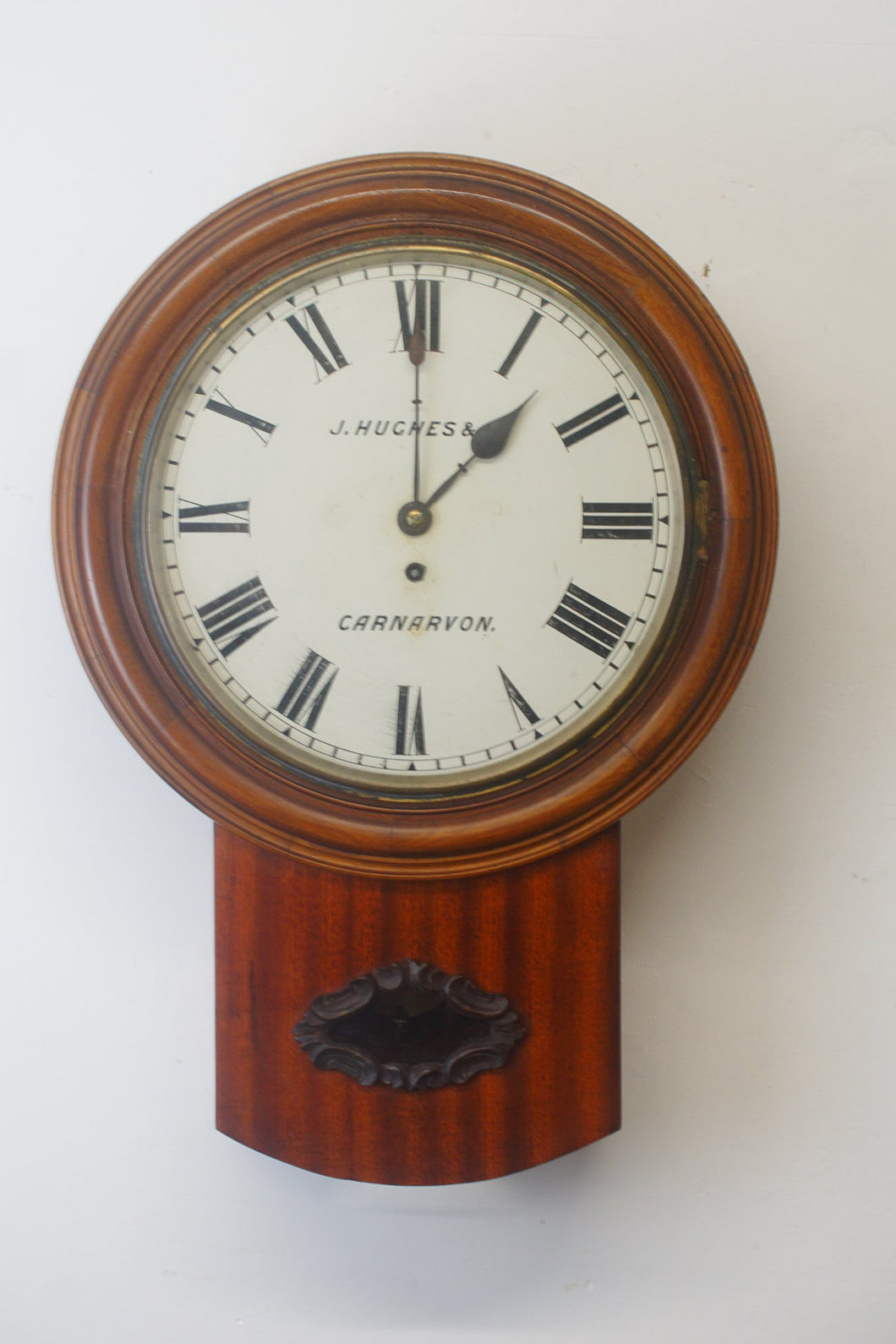 A fantastic Early Victorian Fusee drop Dial wall clock by John Hughes and Co, Carnarvon