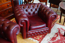 Load image into Gallery viewer, Chesterfield classic sofa and matching club chair in oxblood red just stunning