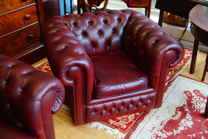 Chesterfield classic sofa and matching club chair in oxblood red just stunning