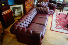 Load image into Gallery viewer, Chesterfield classic sofa and matching club chair in oxblood red just stunning