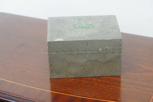 Chinese pewter tea caddy, with hand engraved decoration to the whole piece